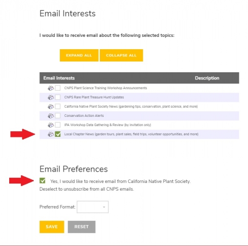 CNPS.ORG required settings